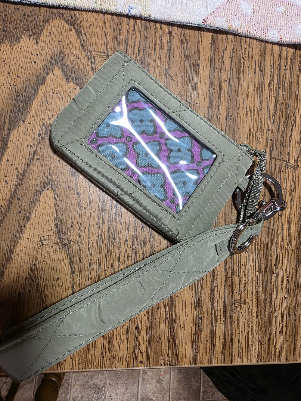 Vera Bradley Olive Green ID Cardholder Wristlet with Floral Insert